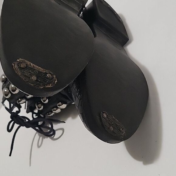 Schutz Croc Embossed Studded Lace Up Boots - Picture 10 of 16